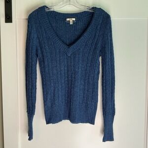 VTG Womens Large Y2K Aeropostale Ramie‎ Rabbit Hair Blend Sweater Cableknit Blue